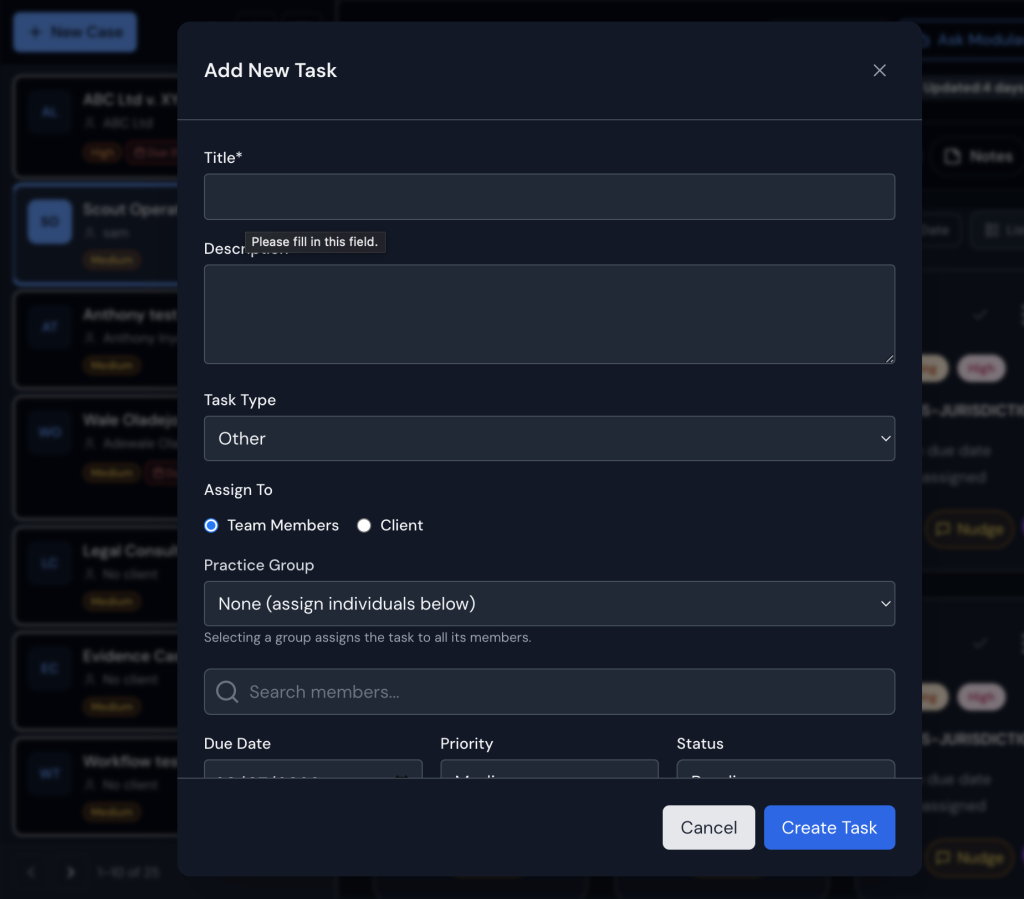The new task form