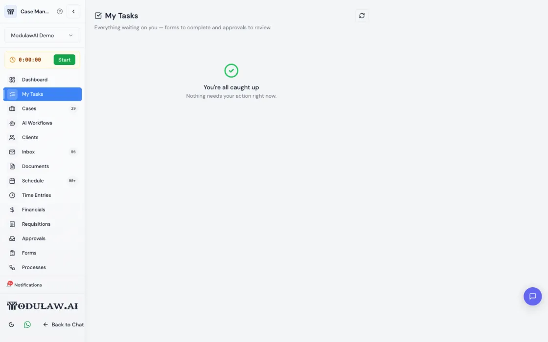 My Tasks unified inbox showing forms to complete and approvals to review