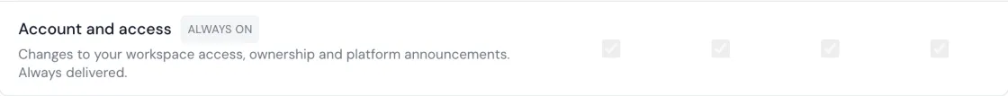 The Account and access row marked Always on, with its tick boxes greyed out and not changeable